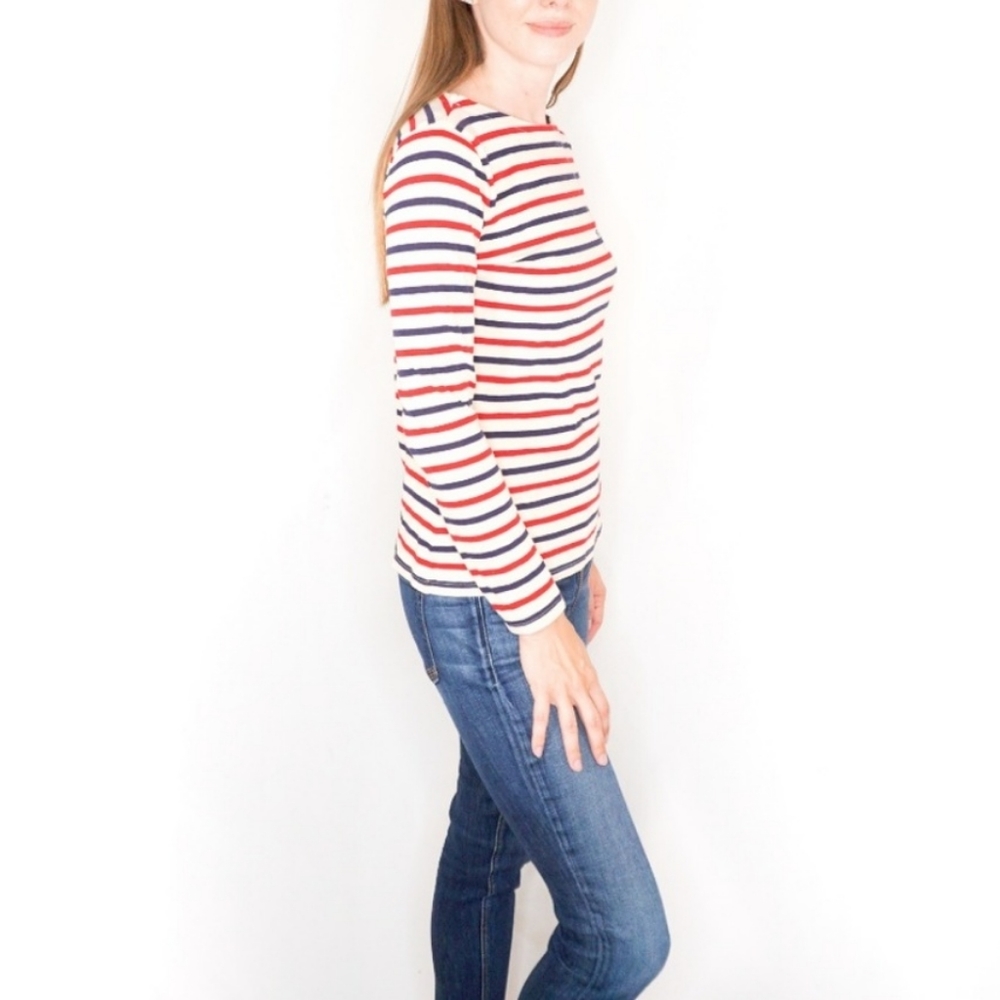 SALE Gap Long Sleeve Boat Neck Stripe Shirt, Size LG, Red, White, Navy